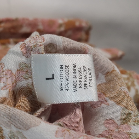 Dizzy Love Pink & Tan Floral Smocked Peplum Blouse - SZ L - Picture 6 of 7